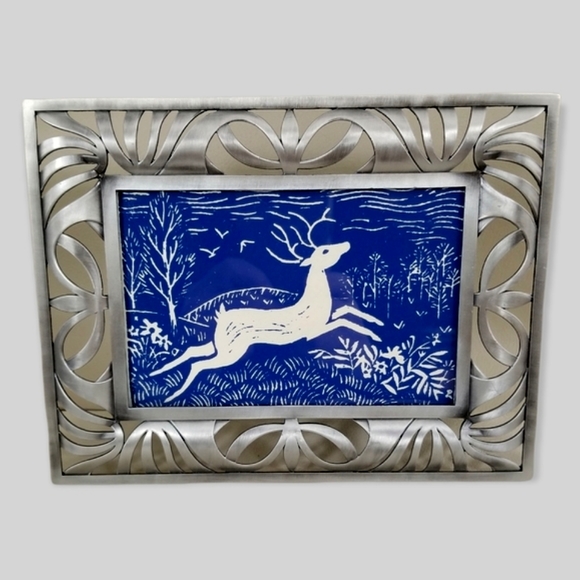 Vintage Greeting Card 5 1/2" x 3 1/2" Photo Easel Back Silvertone Picture Frame - Picture 1 of 8